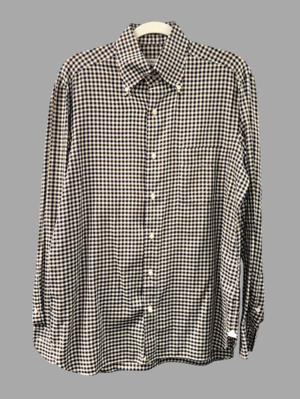 ISAIA Napoli Brown Navy Gingham Button Down Shirt Sz L 41/16 Cotton Checkered